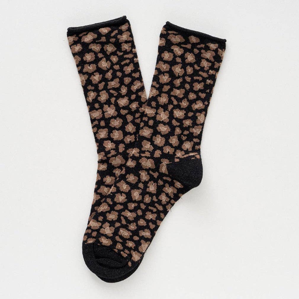 Glittriga lurexstrumpor i lyocell – Svart leopard