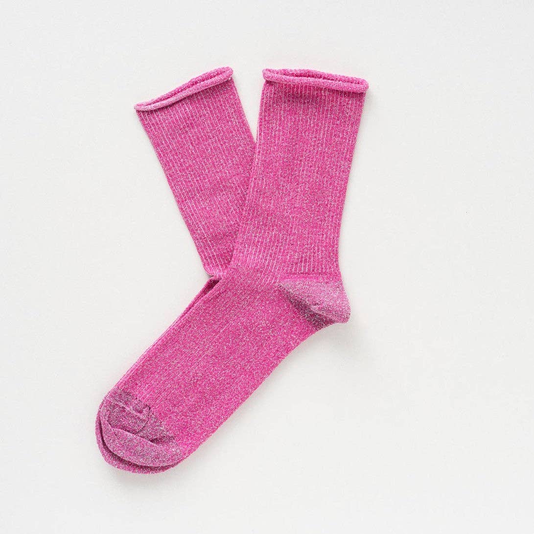 Glittriga lurexstrumpor i lyocell – Fuchsia